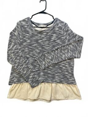 Comme Toi Womens Layered Knit Top Large Navy White Open Back Tie Peplum